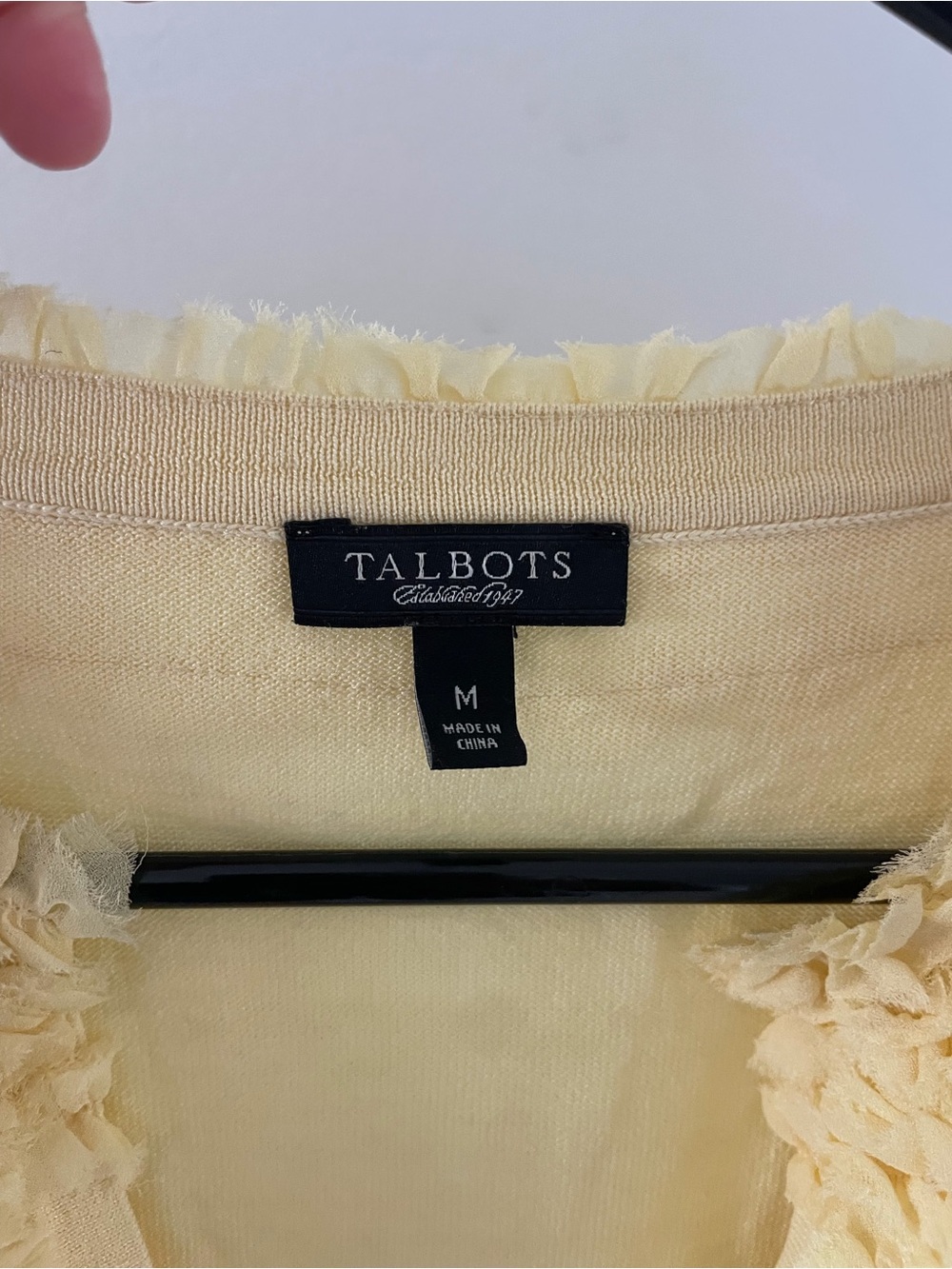 Talbots Pale Yellow Ruffle-Trim Button Front Cardigan - Picture 4 of 5